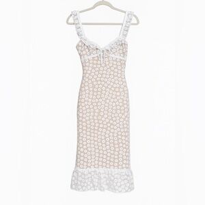 KRMA Floral Embroidered Lace Dress Women’s XS–S | White Daisy Mesh Nude Lined